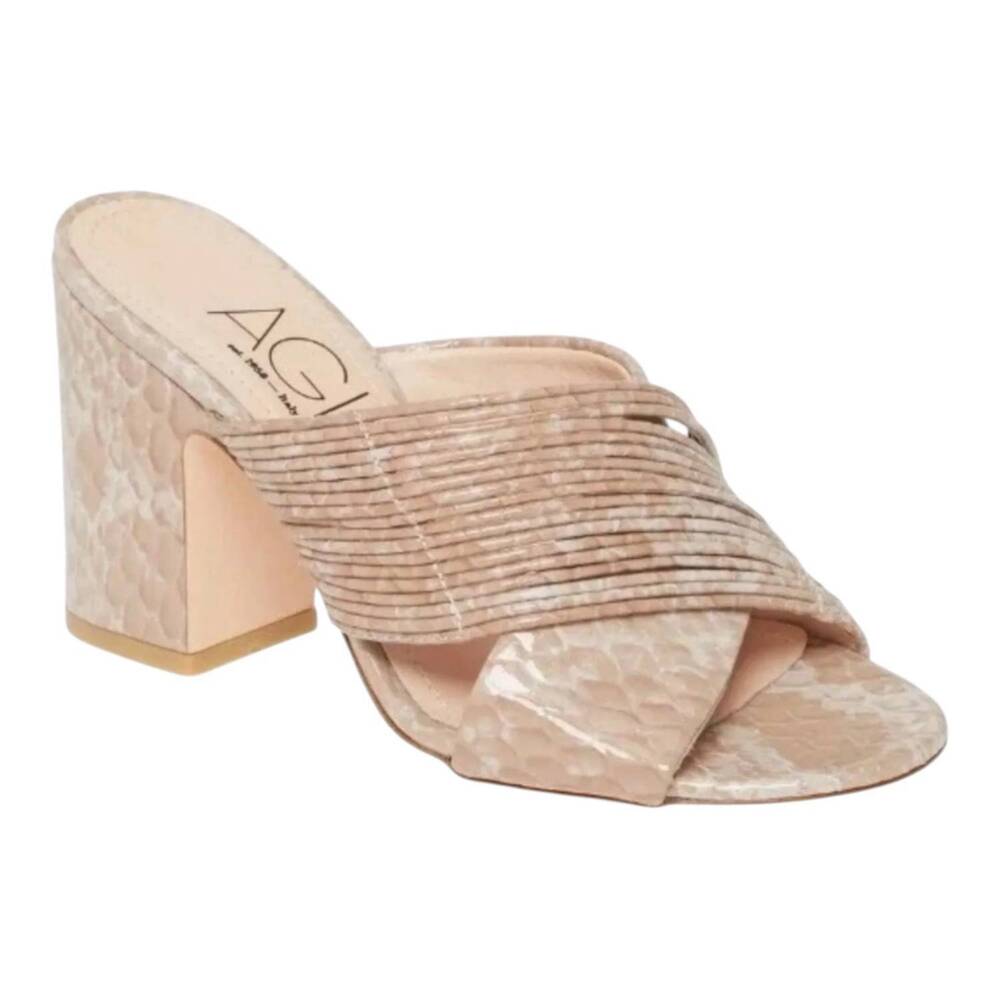 NEW AGL women's attilio giusti leombruni snake embossed sandal in verbito nude p